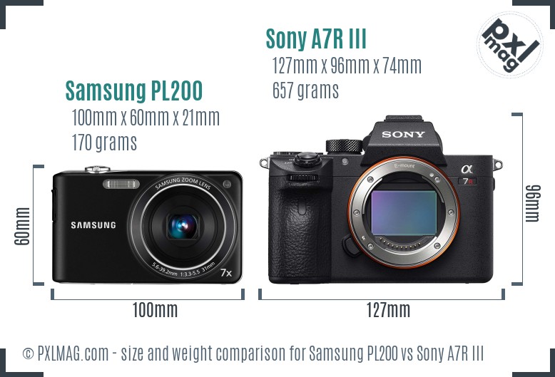 Samsung PL200 vs Sony A7R III size comparison