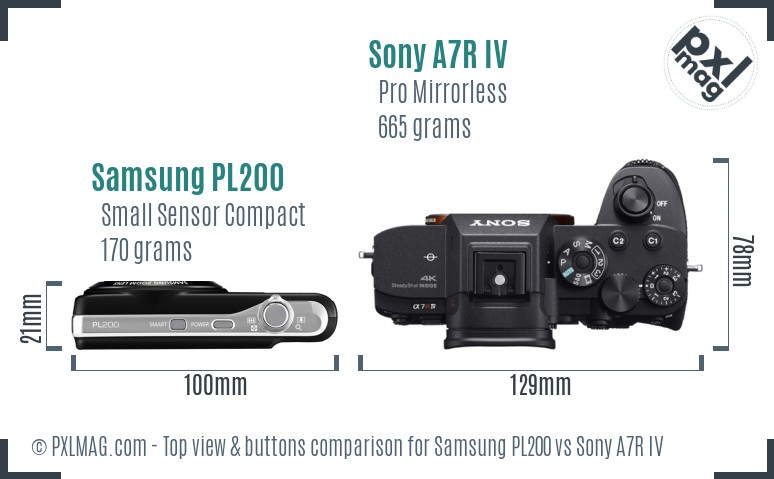 Samsung PL200 vs Sony A7R IV top view buttons comparison