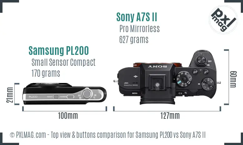 Samsung PL200 vs Sony A7S II top view buttons comparison