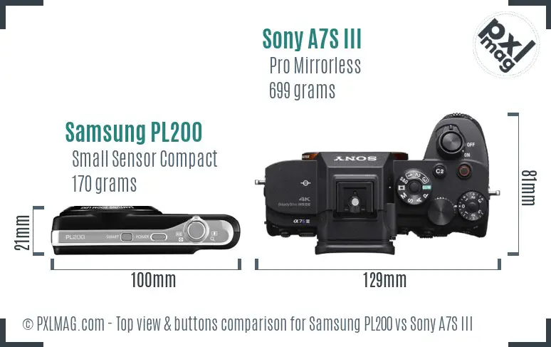 Samsung PL200 vs Sony A7S III top view buttons comparison