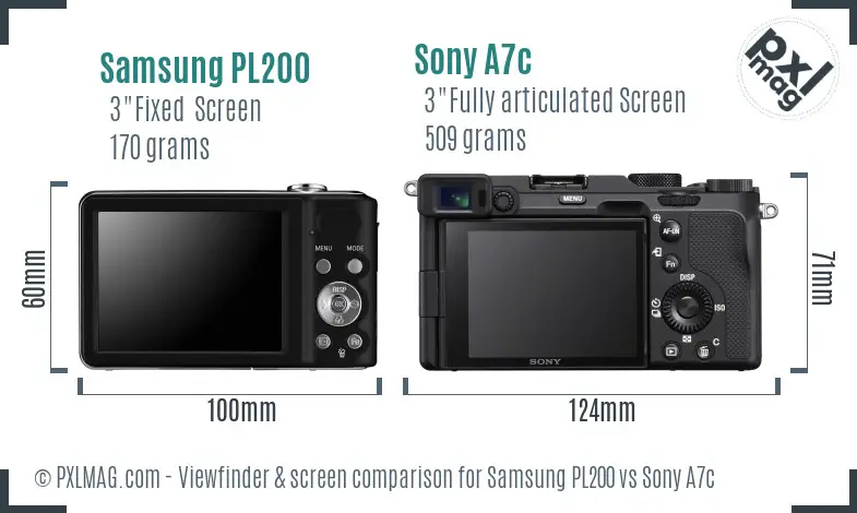Samsung PL200 vs Sony A7c Screen and Viewfinder comparison