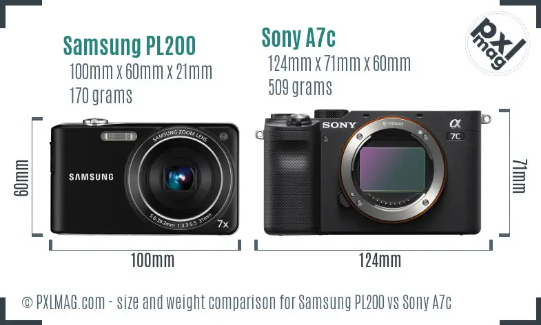 Samsung PL200 vs Sony A7c size comparison