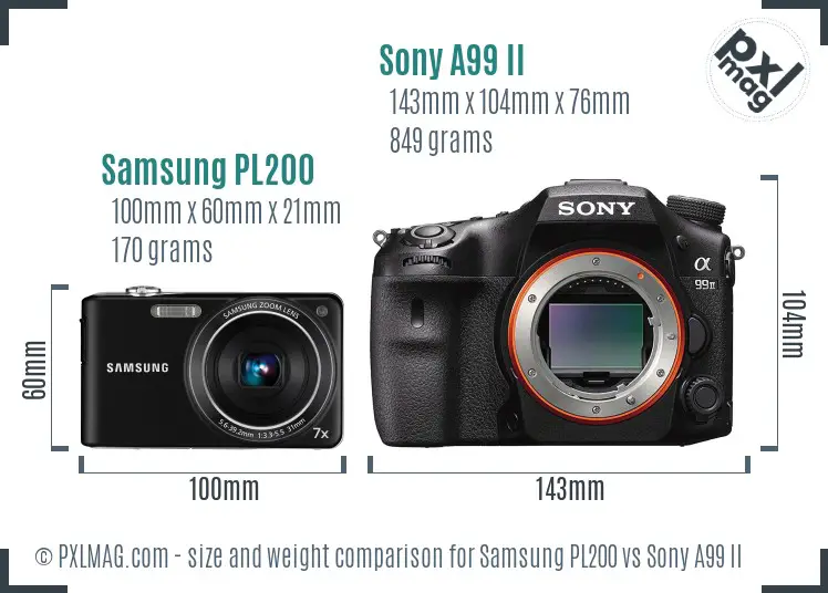 Samsung PL200 vs Sony A99 II size comparison