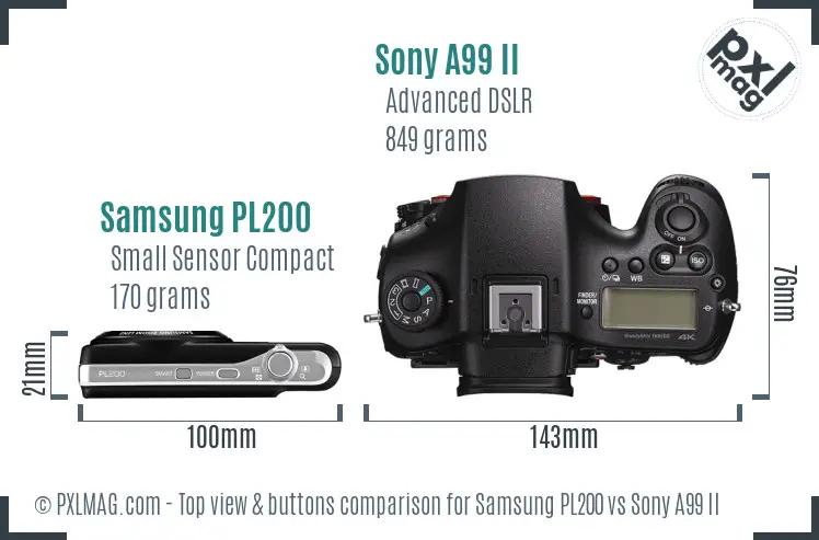 Samsung PL200 vs Sony A99 II top view buttons comparison