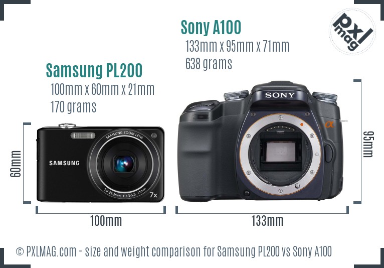 Samsung PL200 vs Sony A100 size comparison