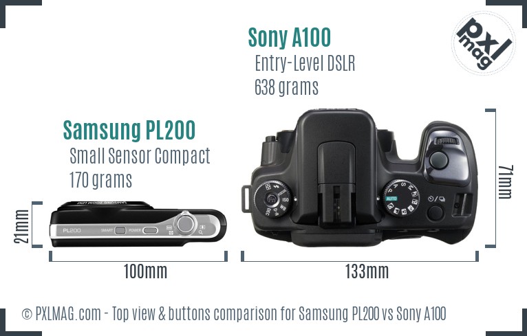 Samsung PL200 vs Sony A100 top view buttons comparison