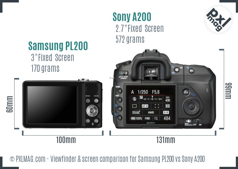 Samsung PL200 vs Sony A200 Screen and Viewfinder comparison