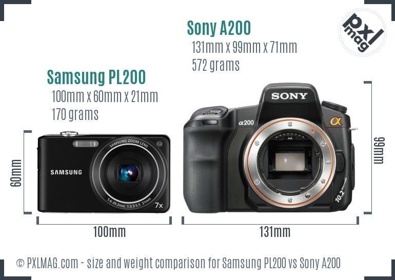Samsung PL200 vs Sony A200 size comparison