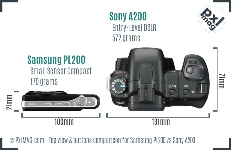 Samsung PL200 vs Sony A200 top view buttons comparison