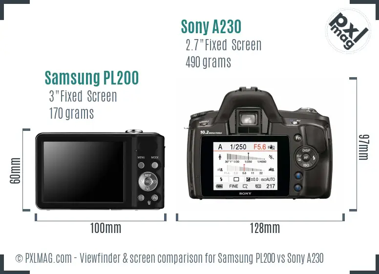 Samsung PL200 vs Sony A230 Screen and Viewfinder comparison Samsung PL200 vs Sony A230 Screen and Viewfinder comparison