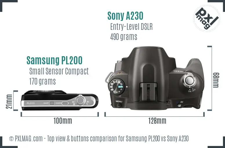 Samsung PL200 vs Sony A230 top view buttons comparison Samsung PL200 vs Sony A230 top view buttons comparison