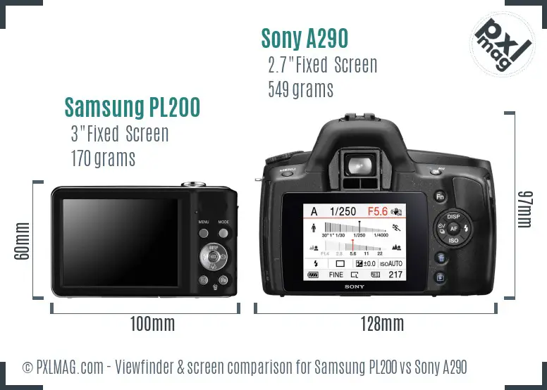 Samsung PL200 vs Sony A290 Screen and Viewfinder comparison