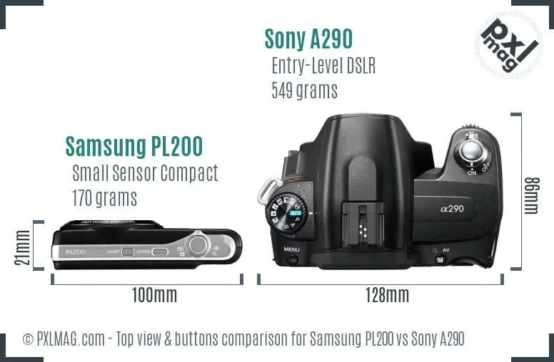 Samsung PL200 vs Sony A290 top view buttons comparison