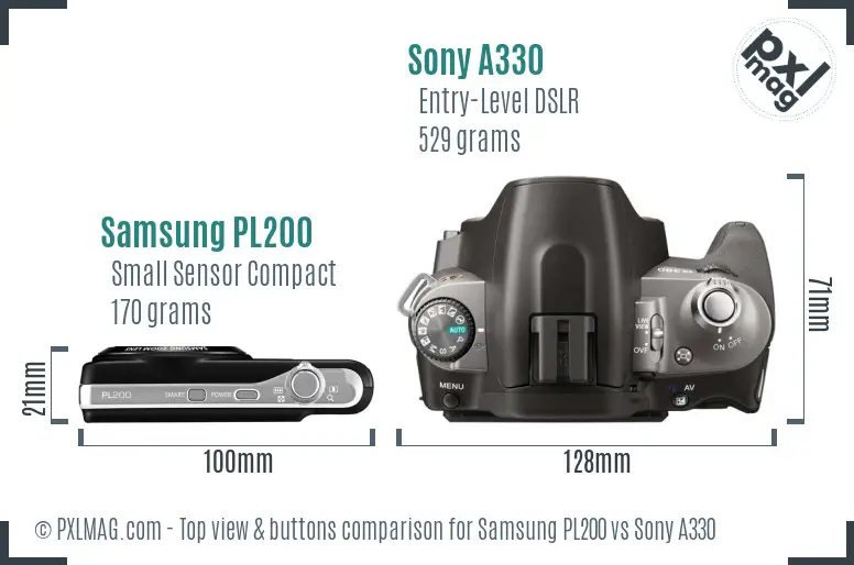 Samsung PL200 vs Sony A330 top view buttons comparison Samsung PL200 vs Sony A330 top view buttons comparison