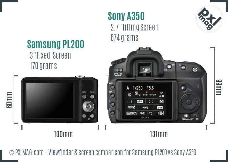 Samsung PL200 vs Sony A350 Screen and Viewfinder comparison Samsung PL200 vs Sony A350 Screen and Viewfinder comparison