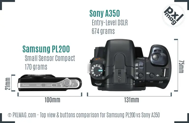 Samsung PL200 vs Sony A350 top view buttons comparison Samsung PL200 vs Sony A350 top view buttons comparison