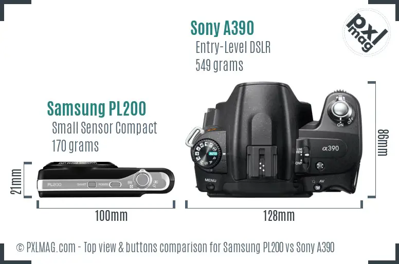 Samsung PL200 vs Sony A390 top view buttons comparison Samsung PL200 vs Sony A390 top view buttons comparison