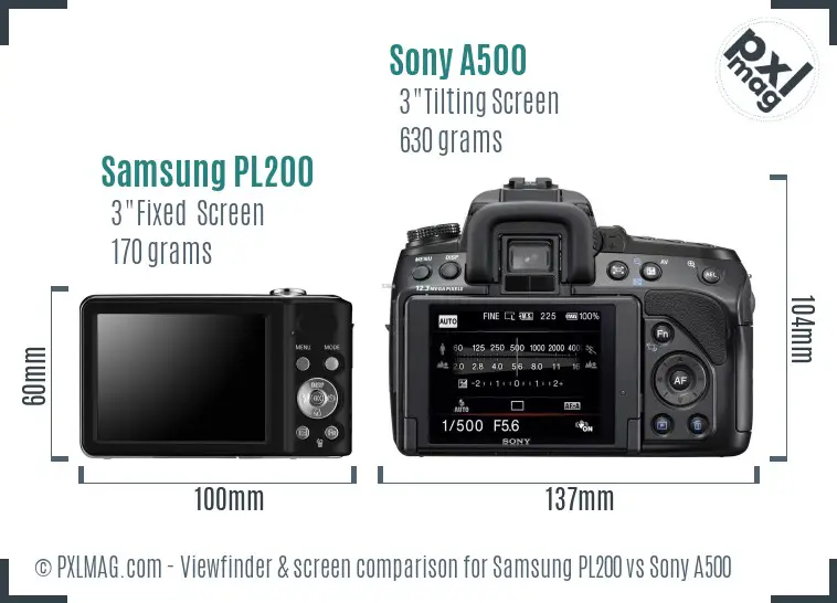 Samsung PL200 vs Sony A500 Screen and Viewfinder comparison
