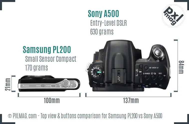 Samsung PL200 vs Sony A500 top view buttons comparison