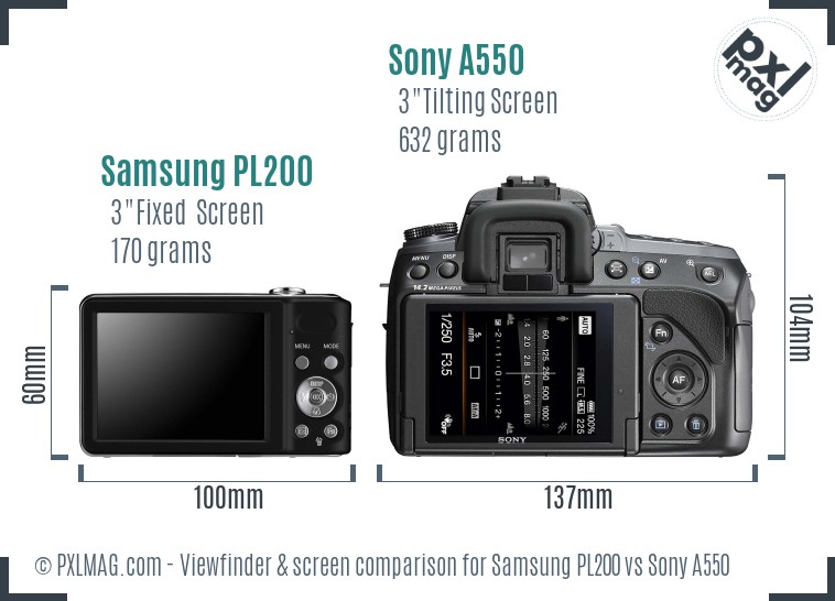Samsung PL200 vs Sony A550 Screen and Viewfinder comparison