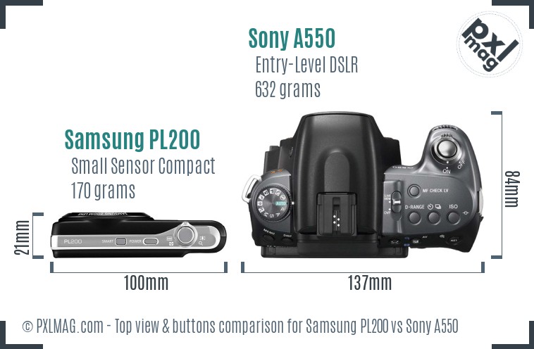 Samsung PL200 vs Sony A550 top view buttons comparison