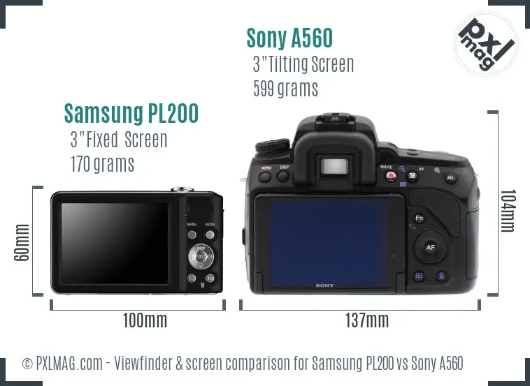 Samsung PL200 vs Sony A560 Screen and Viewfinder comparison
