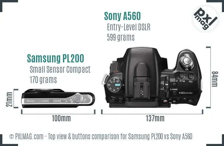 Samsung PL200 vs Sony A560 top view buttons comparison