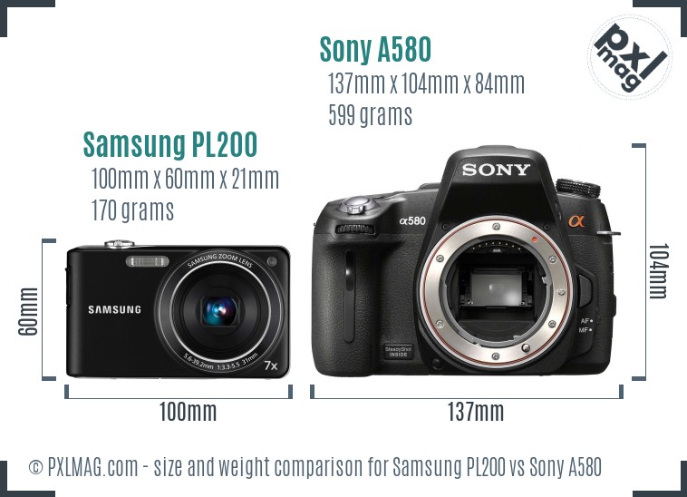 Samsung PL200 vs Sony A580 size comparison