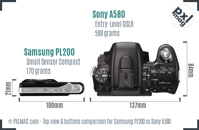 Samsung PL200 vs Sony A580 top view buttons comparison