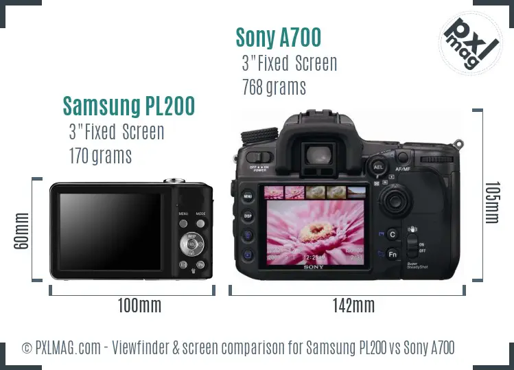 Samsung PL200 vs Sony A700 Screen and Viewfinder comparison