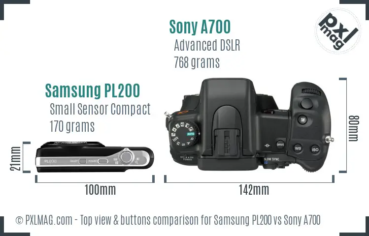 Samsung PL200 vs Sony A700 top view buttons comparison