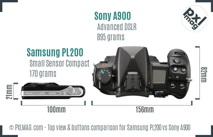 Samsung PL200 vs Sony A900 top view buttons comparison