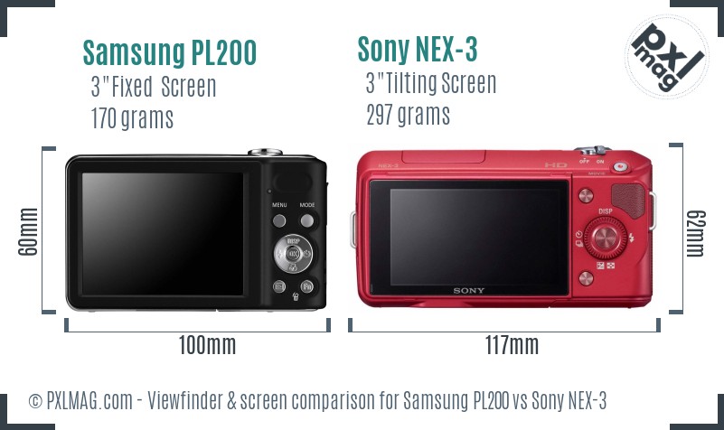 Samsung PL200 vs Sony NEX-3 Screen and Viewfinder comparison