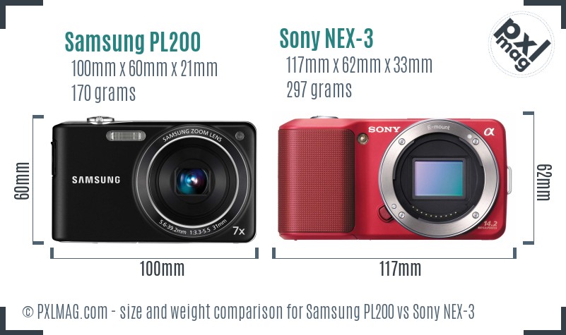 Samsung PL200 vs Sony NEX-3 size comparison