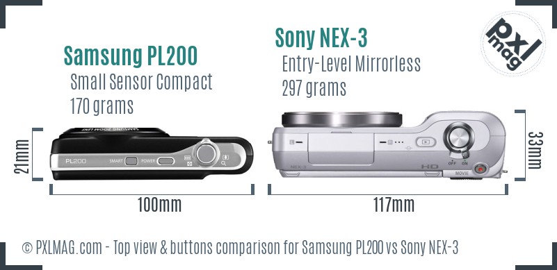 Samsung PL200 vs Sony NEX-3 top view buttons comparison