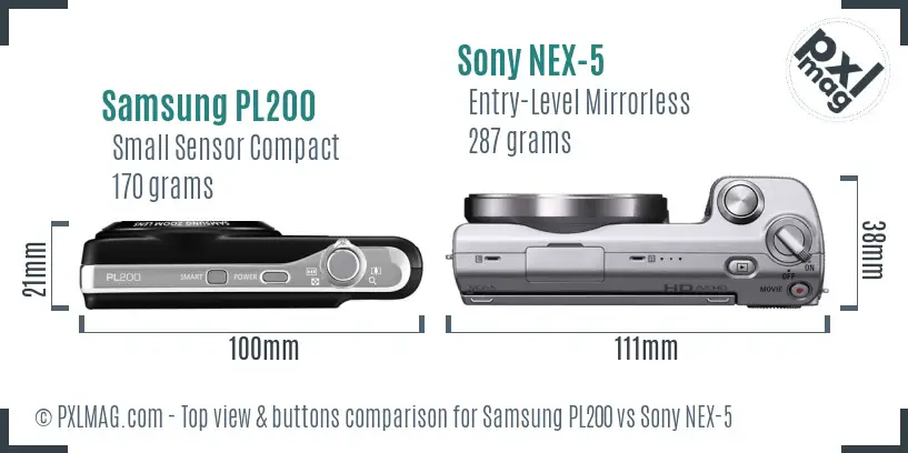Samsung PL200 vs Sony NEX-5 top view buttons comparison