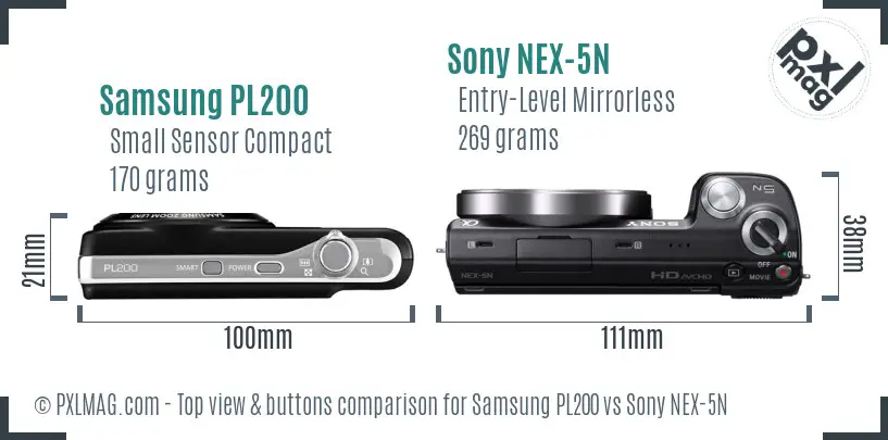 Samsung PL200 vs Sony NEX-5N top view buttons comparison