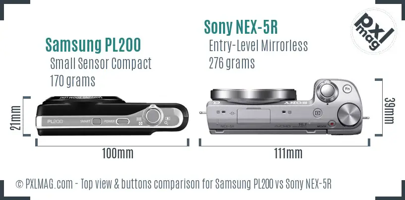 Samsung PL200 vs Sony NEX-5R top view buttons comparison