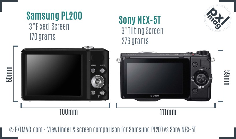 Samsung PL200 vs Sony NEX-5T Screen and Viewfinder comparison
