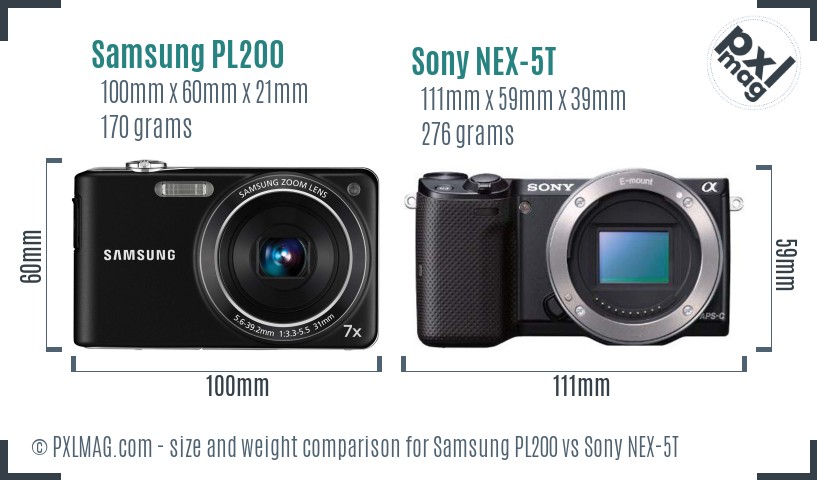 Samsung PL200 vs Sony NEX-5T size comparison