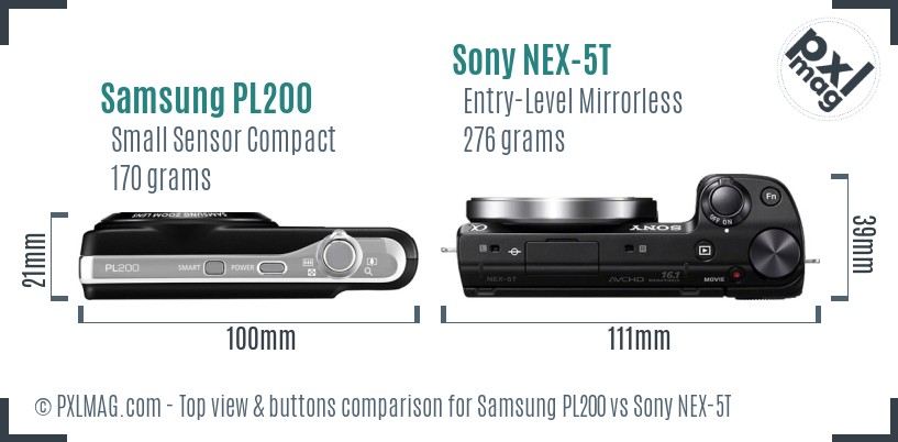 Samsung PL200 vs Sony NEX-5T top view buttons comparison
