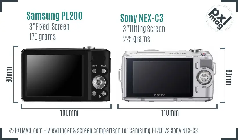 Samsung PL200 vs Sony NEX-C3 Screen and Viewfinder comparison