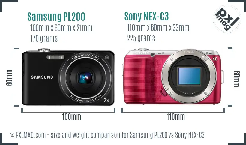 Samsung PL200 vs Sony NEX-C3 size comparison