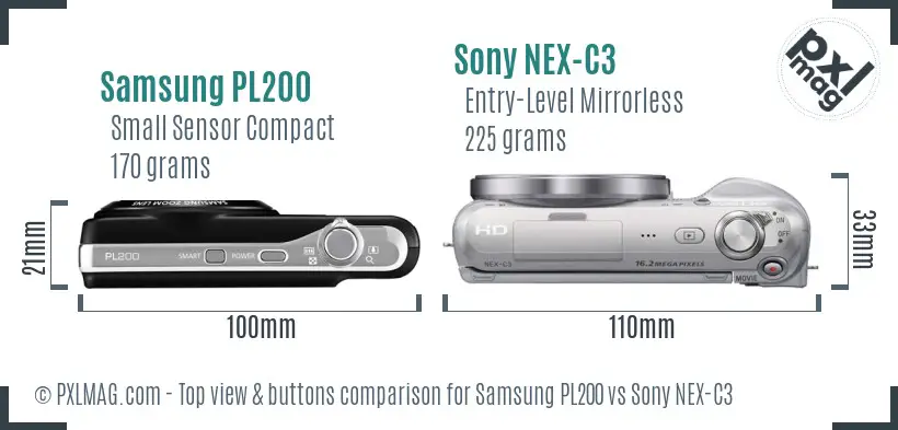 Samsung PL200 vs Sony NEX-C3 top view buttons comparison