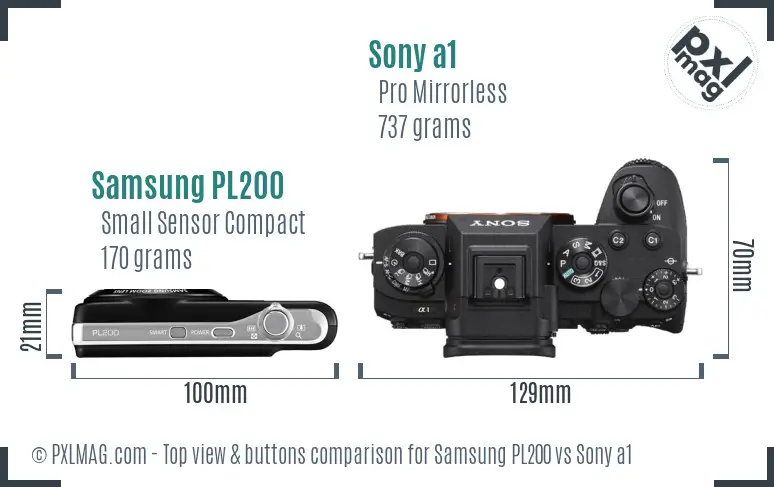 Samsung PL200 vs Sony a1 top view buttons comparison