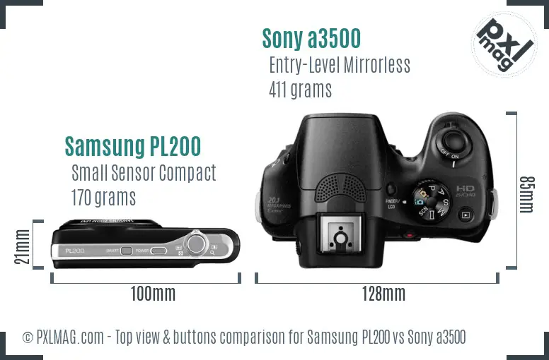 Samsung PL200 vs Sony a3500 top view buttons comparison