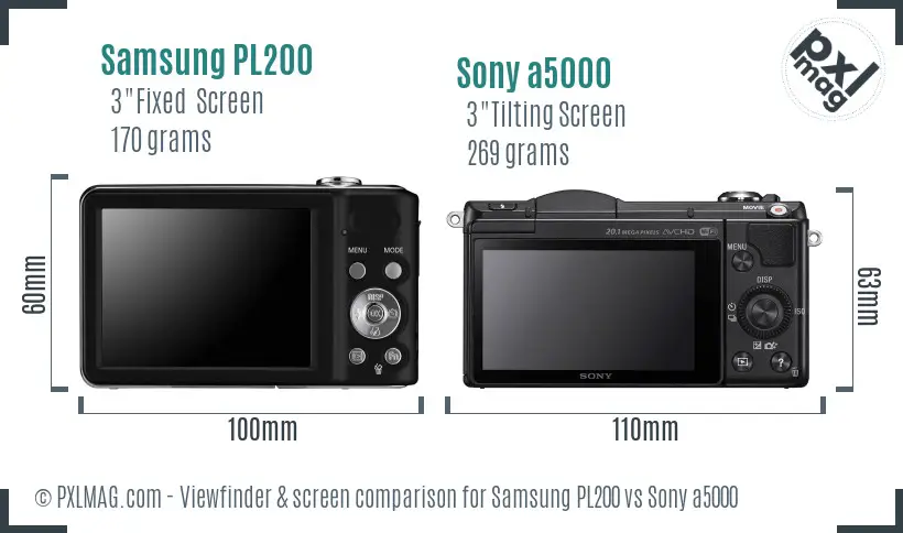 Samsung PL200 vs Sony a5000 Screen and Viewfinder comparison