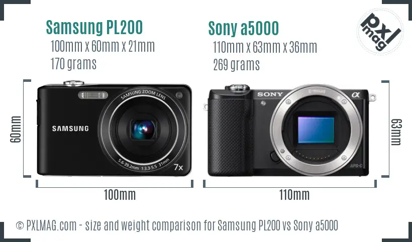 Samsung PL200 vs Sony a5000 size comparison