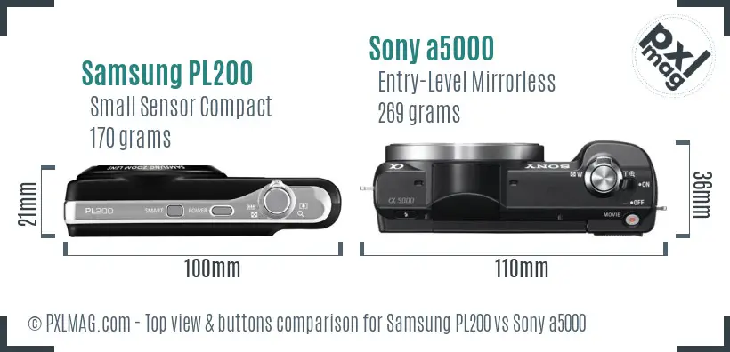 Samsung PL200 vs Sony a5000 top view buttons comparison