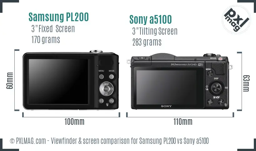 Samsung PL200 vs Sony a5100 Screen and Viewfinder comparison
